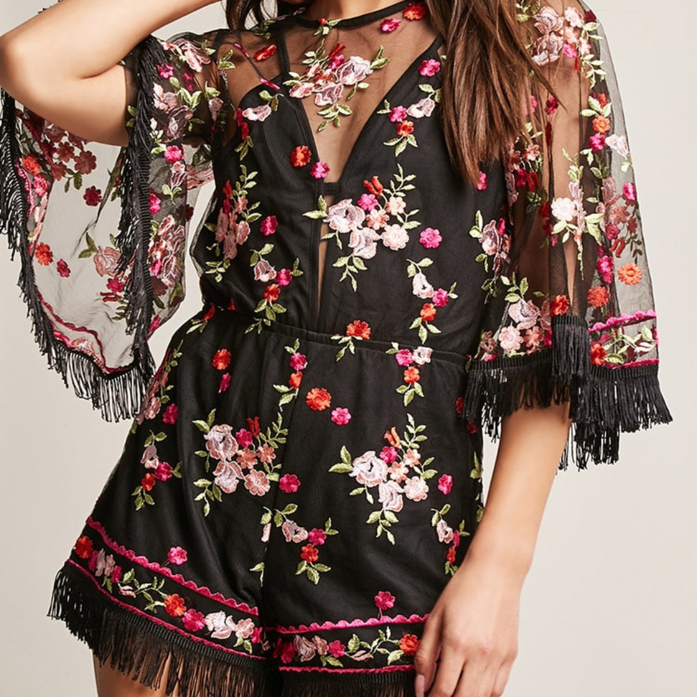 Romper Embroidered Chiffon Mesh Flowers - Picture 3 of 4
